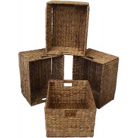 eHemco Rectangular Water Hyacinth Storage Baskets with Iron Wire Frame Natural Set of 4 - BLPD9WJZ2