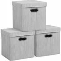 EXTREE Stackable Storage Bins with Lids 11 Inch Collapsible Fabric Cube Storage Bins with handles for Closet Organizer,Set of 3 Foldable Storage Baskets Home Bedroom NurseryGray - BC60HVPRJ