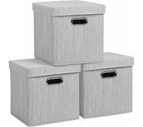 EXTREE Stackable Storage Bins with Lids 11 Inch Collapsible Fabric Cube Storage Bins with handles for Closet Organizer,Set of 3 Foldable Storage Baskets Home Bedroom NurseryGray - BC60HVPRJ