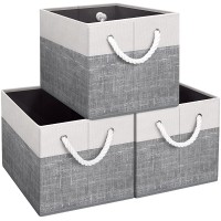 Fabtotes Storage Bins [3-Pack] Foldable Storage Baskets for Organizing Toys Books Shelves Closet Large Storage Box with Rope Handles Sturdy Organizer Bins White & Grey - B3IU3GDMO