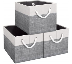 Fabtotes Storage Bins [3-Pack] Foldable Storage Baskets for Organizing Toys Books Shelves Closet Large Storage Box with Rope Handles Sturdy Organizer Bins White & Grey - B3IU3GDMO