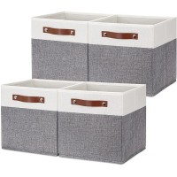 HNZIGE Fabric Cube Storage Bins Baskets 11x11 Cube Storage Bins Set of 4 Foldable Storage Cube Bin Baskets for Shelves with Handles Bins for Cube Organizer Home Toy Nursery ClosetWhite Gray - BHLW1YAQF