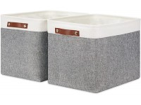 HNZIGE Large Fabric Storage Baskets Bins for Organizing [2 Pack] Foldable Storage Bin Tall Baskets for Shelves 16" X 11.8" X 11.8" Canvas Rectangular Decorative Storage Bins for Closet Clothes Gray&White - BNNDB9TUR