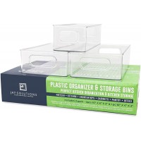JA7 SOLUTIONS Plastic Organizer and Storage Bin. Set of 3 Clear Organizing Bins Plastic Fridge Storage Containers with Handles. - BT50E18T4