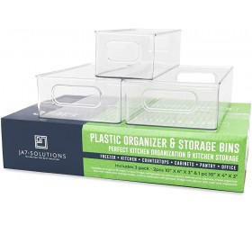 JA7 SOLUTIONS Plastic Organizer and Storage Bin. Set of 3 Clear Organizing Bins Plastic Fridge Storage Containers with Handles. - BT50E18T4