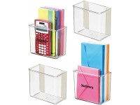 mDesign Plastic Self-Adhesive Wall Mount Office Storage Organizer Bin Basket Compact Container Box Holder for Hanging on Walls Doors 6" Wide 4 Pack + 32 Adhesive Labels Clear - B4QSS46SB
