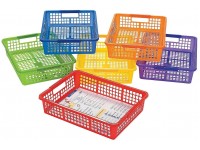 Plastic Organization Storage Baskets for Kids Set of 6 Bins with Handles Classroom Teacher and Supplies - BW3W0QALM
