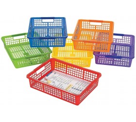 Plastic Organization Storage Baskets for Kids Set of 6 Bins with Handles Classroom Teacher and Supplies - BW3W0QALM