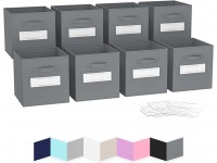 Royexe Storage Cubes 11 Inch Cube Storage Bins Set of 8. Features Large Label Window & Dual Handles & Fabric Cubby Organizer Baskets | Foldable Closet Shelf Organization Boxes Grey - B7X3XPHJS