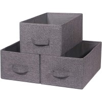 Set of 3 Closet Organizer Bins with Handle Linen Fabric Foldable Storage Baskets Cloth Box Containers for Shelves Nursery Home Office Kids Toys Baby Clothes Clothing Large - BPPPQ0UFM