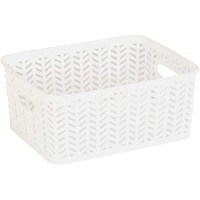 Simplify Small Herringbone Bin Storage Tote Basket Organizer Decorative Good for Closets Countertops Desks Dressers Accessories Cleaning Products Sports Equipment Toys in White - B3OXMUMFM