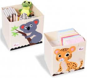 SITAKE 2 Pcs Foldable Animal Toy Storage Box Bin Cube Collapsible Storage Organizer Chest Basket Container for Kids Toddlers Boys and Girls13 x 13 x 13 Inch Tiger & Koala - B3G6W5Y79