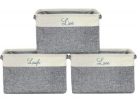 Sorbus Storage Basket Set [Pack 3] Large 15 x 10 x 9 Live Laugh and Love Big Rectangular Fabric Collapsible Organizer Bins with Carry Handles for Easy Use Storage Grey Bins Script Text - BZ8B9B6SJ