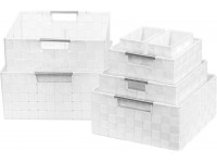 Sorbus Storage Box Woven Basket Bin Container Tote Cube Organizer Set Stackable Storage Basket Woven Strap Shelf Organizer Built-in Carry Handles 7 Piece White - B62EP1CA8