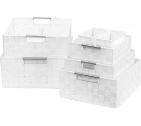 Sorbus Storage Box Woven Basket Bin Container Tote Cube Organizer Set Stackable Storage Basket Woven Strap Shelf Organizer Built-in Carry Handles 7 Piece White - B62EP1CA8
