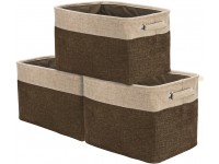 Sorbus Storage Large Basket Set [3-Pack] 15 L x 10 W x 9 H Big Rectangular Fabric Collapsible Organizer Bin Box with Carry Handles for Linens Towels Toys Clothes Kids Room Nursery Brown Tan - B2MXVYNKS