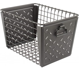 Spectrum Diversified Macklin Stamped Steel & Wire Basket for Closet & Cubby Storage Vintage-Inspired Design with Customizable Label Plate Medium Industrial Gray - BPLYVCKDR