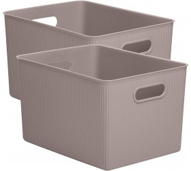 Superio Ribbed Plastic Storage Basket Organizer- 2 Pack,- Stackable Closet Storage Bin for Shelf Desk Pantry- Store Toys Clothes Cosmetics Stationary Taupe 22 Liter - B3JDQ90WR