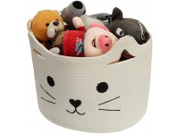 Suwimut Cotton Rope Toy Storage Basket 15.7x13x11.8 Inches Large Collapsible Woven Laundry Basket Organizer with Handle for Clothes Blankets - BLARPUY8V