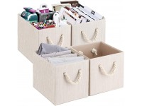 TomCare Storage Cubes Foldable Cube Storage Bins Organizer 4-Pack Fabric Storage Baskets for Organizing with Durable Rope Handles Closet Boxes Cloth Storage Organizer for Shelves Bedroom Toys Beige - B9LIM8TVY