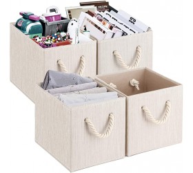 TomCare Storage Cubes Foldable Cube Storage Bins Organizer 4-Pack Fabric Storage Baskets for Organizing with Durable Rope Handles Closet Boxes Cloth Storage Organizer for Shelves Bedroom Toys Beige - B9LIM8TVY