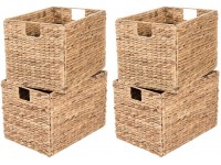 Westerly 4 Decorative Hand-Woven Small Water Hyacinth Wicker Storage Basket 16x11x11 Perfect for Shelving Units - BL841UZ57