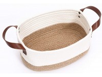ZFRXZ Small Cotton Rope Basket with Handles Oval Woven Basket Diaper Caddy Storage Bins Toy Organizer Baby Basket White-Jute 12"×8"×5" - B4TN5XQUA