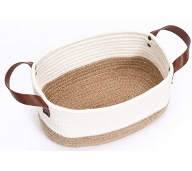 ZFRXZ Small Cotton Rope Basket with Handles Oval Woven Basket Diaper Caddy Storage Bins Toy Organizer Baby Basket White-Jute 12×8×5 - B4TN5XQUA
