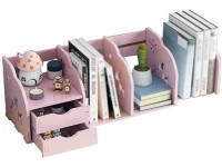 2-Drawer Bookshelf Stretchable Bookcase Magazine Rack Partition Storage Rack Book Rack Freestanding Desktop Office Desk 50X20X20CM MUMUJIN Color : Pink - BOYVVTP6D