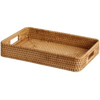 BZGWECD Hand-Woven Rattan Service Basket with Handles Used for Book and Sundries Storage Box Desktop Storage Basket Rectangular Size : Large - BPSWHA1J6