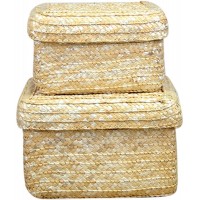 BZGWECD Square Handmade Straw Woven Storage Basket Woven Basket with Lid Storage Box Rattan Storage Flower Basket Color : Natural Color - BSC0XDM7Z