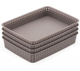 EZOWare Pack of 4 Large Gray Plastic Woven Storage Basket Trays 13.8 x 9.8 x 2.4 inch Knitted Drawer Divider Organizer Basket Bins - BAEV1H6DI