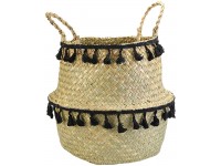 Fuxwlgs Woven Basket Wicker Basket Seagrass Woven Storage Basket Plant Wicker Hanging Baskets Color : Black Tassel Size : XS 16x13cm - B6TOR83LG