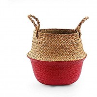 LiuliuBull Macrame Tassel Wicker Basket Handmade Garden Pots Study Room Storage Rattan Basket Home Organizer Woven Basket Color : Red Size : 27cmX24cm - B1GPANEIT