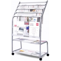 Metal Magazine Rack Newspaper Holder Book Shelf Storage Rack with Wheels Stratification Freestanding Display Rack Materials Robust 63.5X36X105CM MUMUJIN - B1AI0GJS1