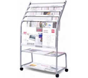 Metal Magazine Rack Newspaper Holder Book Shelf Storage Rack with Wheels Stratification Freestanding Display Rack Materials Robust 63.5X36X105CM MUMUJIN - B1AI0GJS1