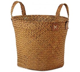 UXZDX Natural Straw Basket Trash Basket Handmade Practical Storage Basket with Handle - B4YKT7W5N