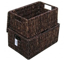 Woven Grass Rectangular Lidded Storage Baskets Set of 2 - BJ0O95PNQ