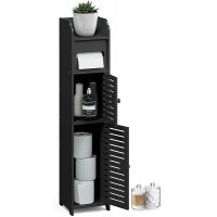 Black Shelf Cabinet Standing Toilet Paper Organizer Plastic Containers with Lids Floor Storage Save Space Waterproof Suitable Humid Environment Bathroom Shelves Door - B32DGSRTU