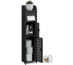 Black Shelf Cabinet Standing Toilet Paper Organizer Plastic Containers with Lids Floor Storage Save Space Waterproof Suitable Humid Environment Bathroom Shelves Door - B32DGSRTU
