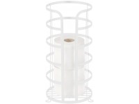 mDesign Decorative Metal Free Standing Toilet Paper Holder Stand with Storage for 3 Rolls of Toilet Tissue for Bathroom Powder Room Holds Mega Rolls White - B4Y3KLJKQ