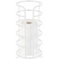 mDesign Decorative Metal Free Standing Toilet Paper Holder Stand with Storage for 3 Rolls of Toilet Tissue for Bathroom Powder Room Holds Mega Rolls White - B4Y3KLJKQ