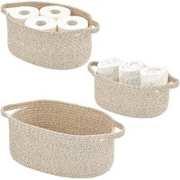 mDesign Rustic Casual Woven Cotton Rope Bathroom Basket with Handles Storage Organizer Set for Countertop Floor Closet or Vanity Holds Toilet Paper Towels or Magazines Set of 3 Brown - B6ONXTP9Y