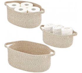 mDesign Rustic Casual Woven Cotton Rope Bathroom Basket with Handles Storage Organizer Set for Countertop Floor Closet or Vanity Holds Toilet Paper Towels or Magazines Set of 3 Brown - B6ONXTP9Y