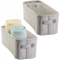 mDesign Soft Cotton Fabric Bathroom Storage Bin with Attached Handles Organizer for Towels Toilet Paper Rolls for Back of Toilet Cabinets and Vanities 2 Pack Light Gray - B5BWMQKTI