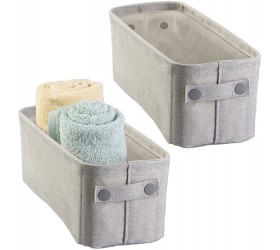 mDesign Soft Cotton Fabric Bathroom Storage Bin with Attached Handles Organizer for Towels Toilet Paper Rolls for Back of Toilet Cabinets and Vanities 2 Pack Light Gray - B5BWMQKTI