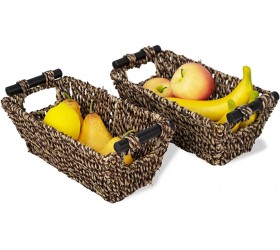 Set 2 Seagrass Wicker Baskets with Wooden Handles for Bathroom Kitchen and Home Decor | Straw Wire Woven Shelf Baskets for Table Toilet Tank Topper Hand Towel Paper Holder 12 Zigzag - BWEGORGA2