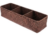 STOBOK Rattan Toilet Tank Basket 3 Compartment Woven Wicker Storage Bins Seagrass Basket Containers Toilet Paper Basket for Countertop Coffee - B4W3YCHVK