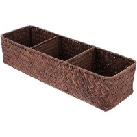 STOBOK Rattan Toilet Tank Basket 3 Compartment Woven Wicker Storage Bins Seagrass Basket Containers Toilet Paper Basket for Countertop Coffee - B4W3YCHVK