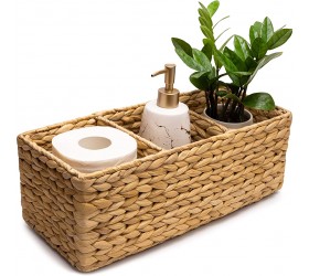 Water Hyacinth Toilet Tank Tray Topper for Bathroom 16.5x6x5 in Woven Baskets for Storage Toilet Paper Holder Wicker 3 Compartments Divided Back of Toilet Storage Basket Feminine Decor Natural - B7LTNSGO0